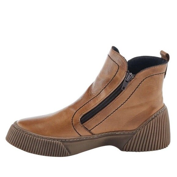 SPRING STEP KELKO Zip Flat Ankle BOOTS Bootie Leather Tan Sz 41 Us 9.5 10 - Picture 3 of 14